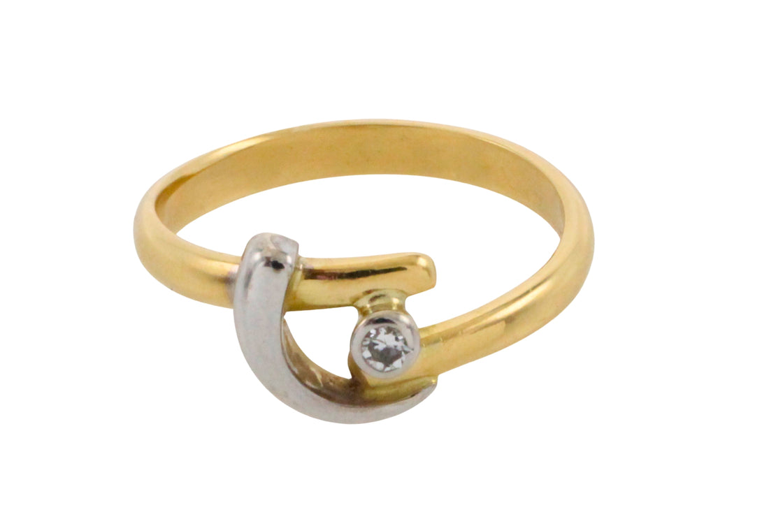 18 carat white and yellow gold diamond ring-Vintage Rings-The Antique Ring Shop