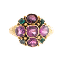 Victorian garnet and emerald cluster ring