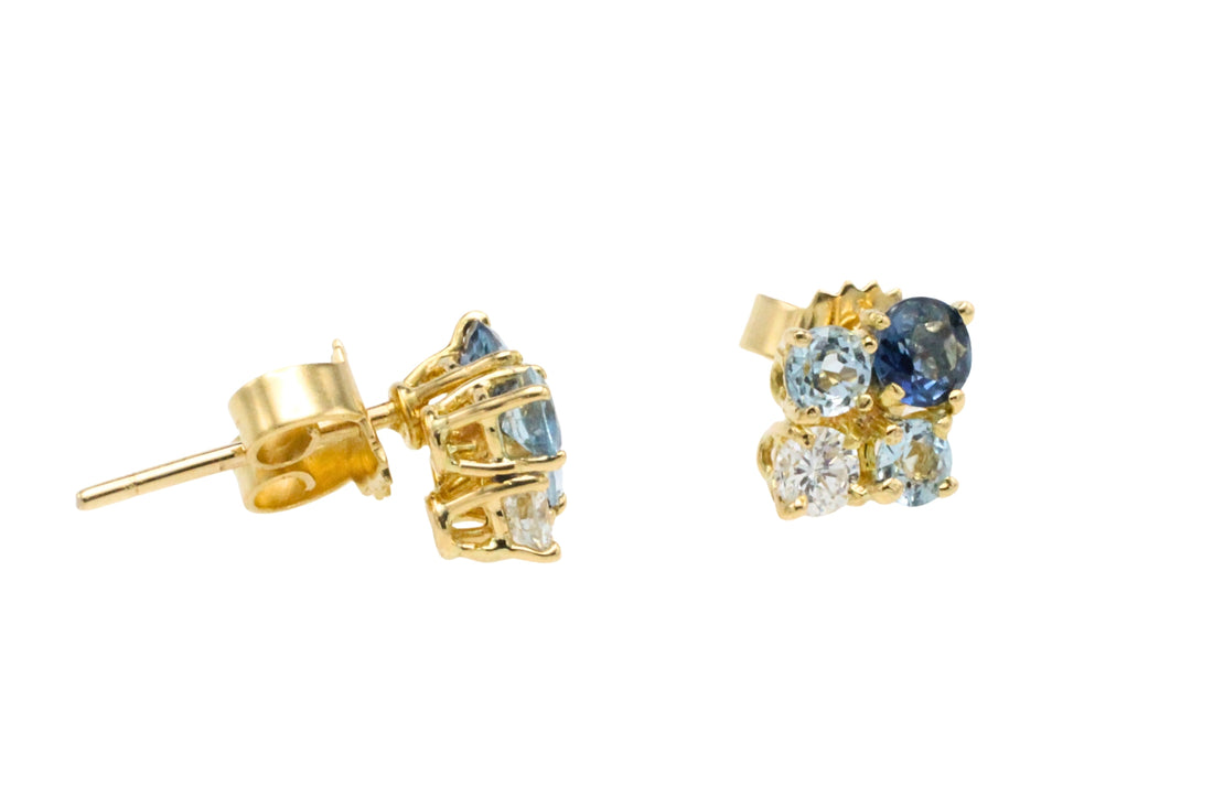 Aquamarine diamond and sapphire studs
