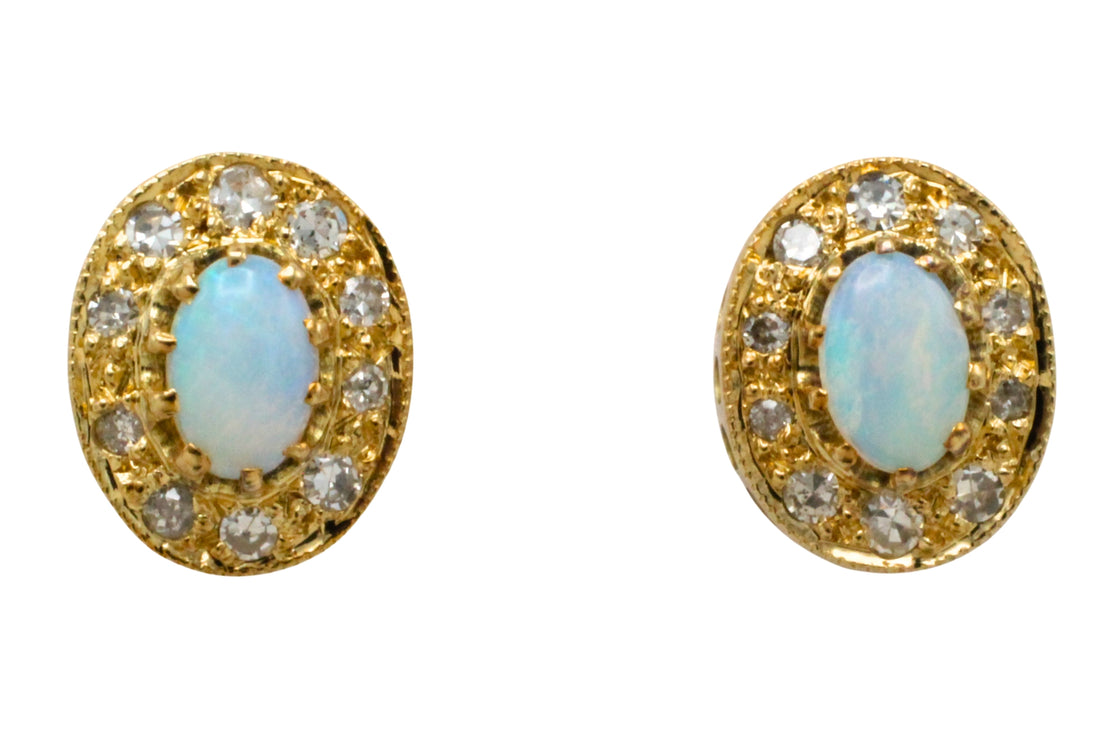 Vintage opal and diaomond studs-Earrings-The Antique Ring Shop