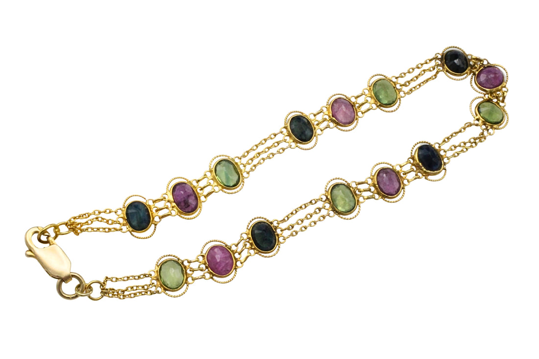 Sapphire ruby and tourmaline braclet