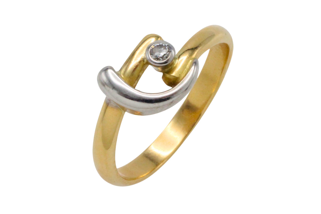 18 carat white and yellow gold diamond ring-Vintage Rings-The Antique Ring Shop