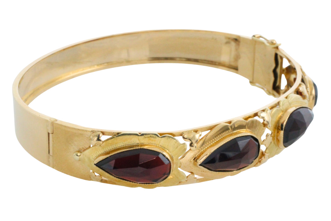 Vintage garnet bracelet in 14 carat gold-Bracelets-The Antique Ring Shop