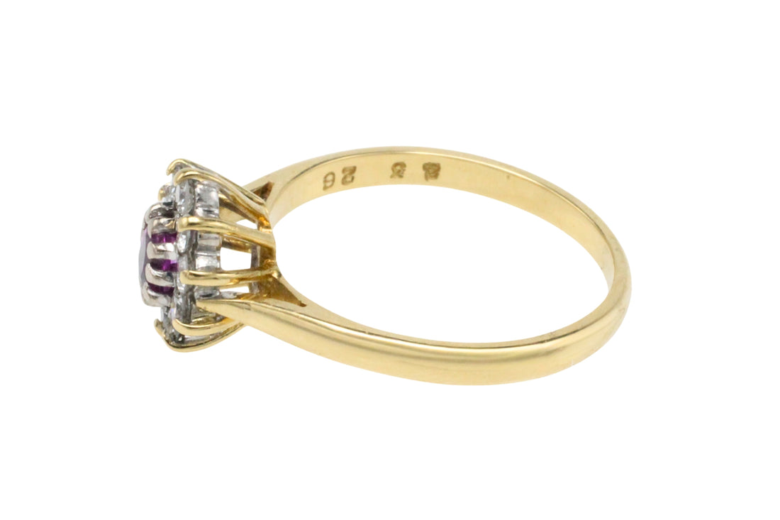 Vintage roze saffier en diamanten ring