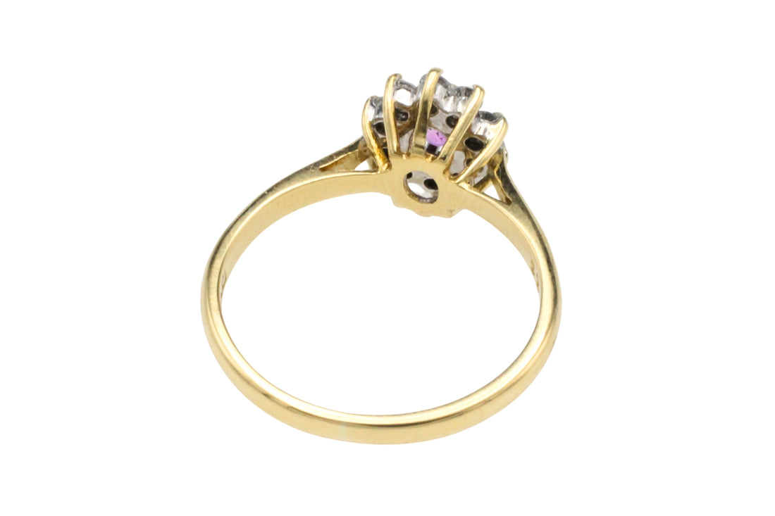 Vintage roze saffier en diamanten ring