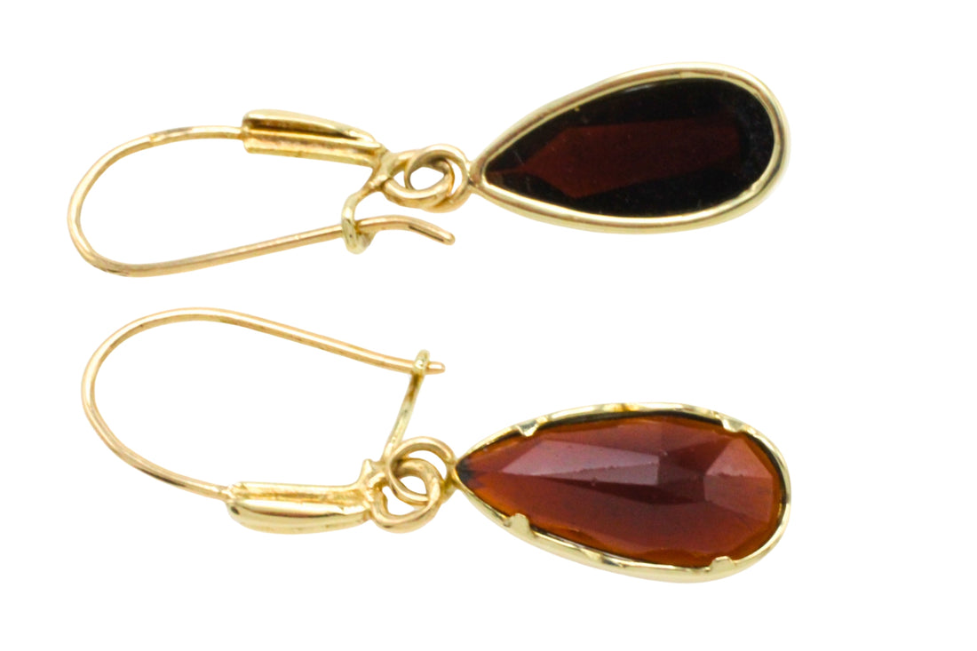 Garnet pendant earrings in 14 carat gold-Earrings-The Antique Ring Shop