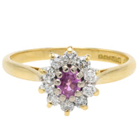 Vintage roze saffier en diamanten ring
