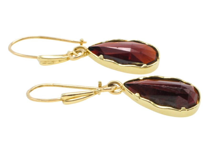 Garnet pendant earrings in 14 carat gold-Earrings-The Antique Ring Shop