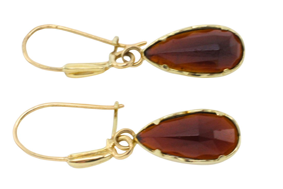 Garnet pendant earrings in 14 carat gold-Earrings-The Antique Ring Shop
