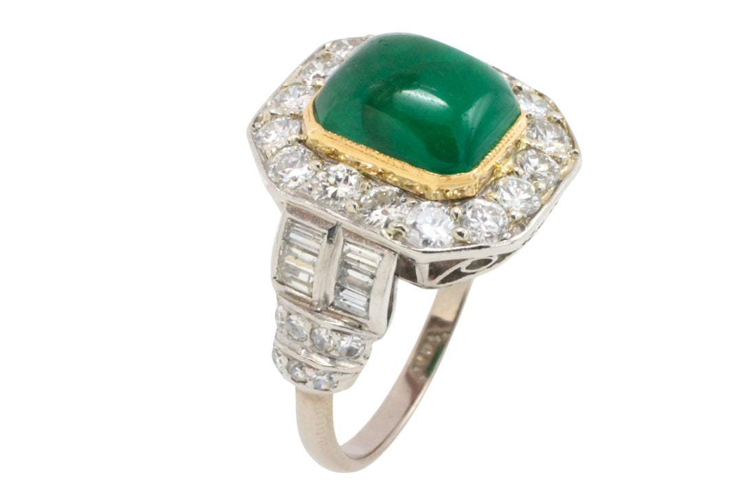 Vintage cabochon emerald and diamond ring in 18 carat gold