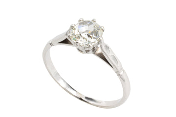 Old cut diamond solitaire in 14 carat white gold.-engagement rings-The Antique Ring Shop