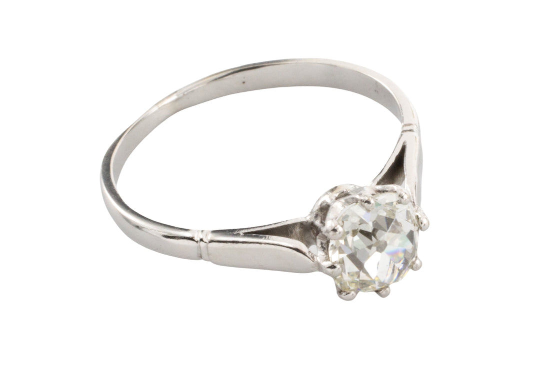 Old cut diamond solitaire in 14 carat white gold.-engagement rings-The Antique Ring Shop