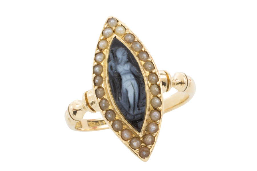 Victorian cameo and seed pearl ring from 1894-Antique rings-The Antique Ring Shop