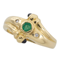 Emerald, diamond and cabochon sapphire ring-vintage rings-The Antique Ring Shop