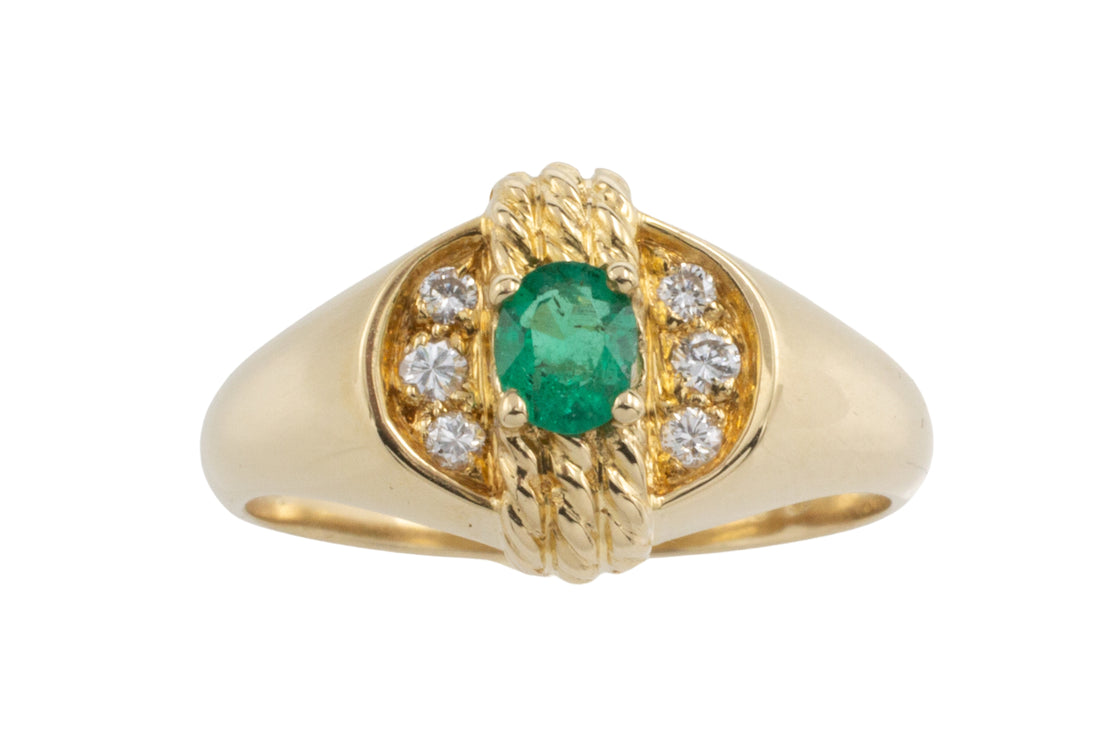 Emerald and diamond ring in 18 carat gold-vintage rings-The Antique Ring Shop