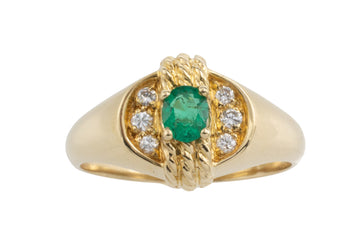Emerald and diamond ring in 18 carat gold-vintage rings-The Antique Ring Shop