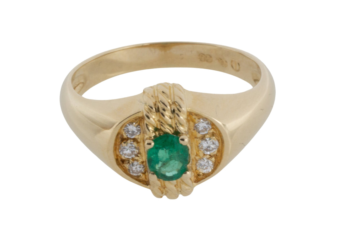 Emerald and diamond ring in 18 carat gold-vintage rings-The Antique Ring Shop