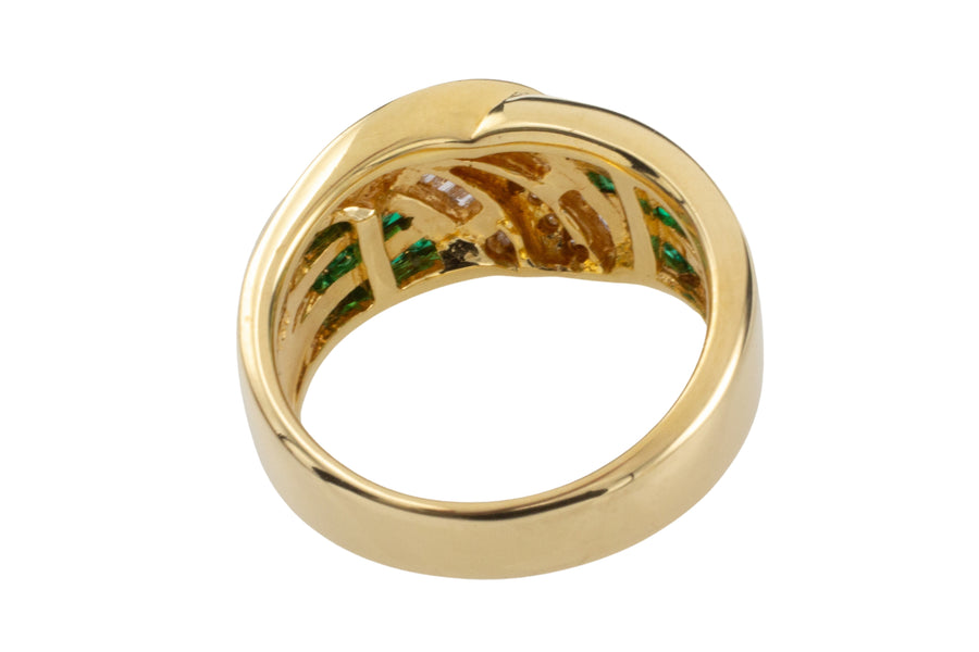 Baguette and brilliant cut diamond ring with emeralds-vintage rings-The Antique Ring Shop