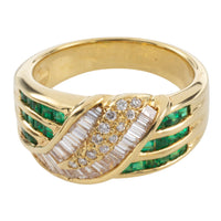 Baguette and brilliant cut diamond ring with emeralds-vintage rings-The Antique Ring Shop