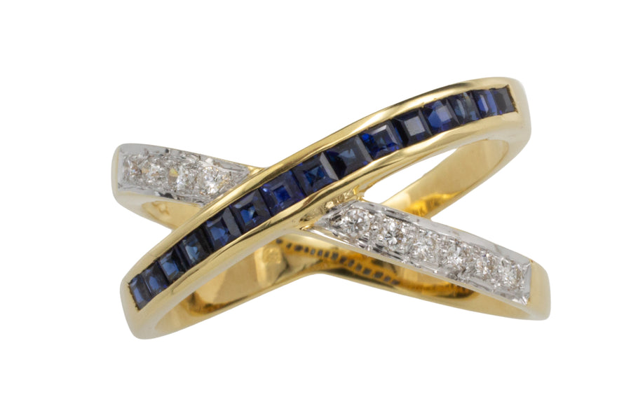 Sapphire and diamond ring in 18 carat gold-vintage rings-The Antique Ring Shop
