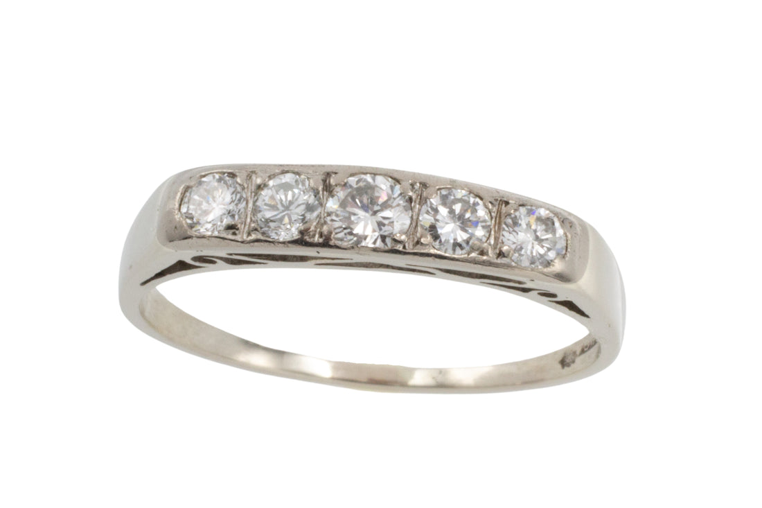 White gold ring with brilliant cut diamonds-vintage rings-The Antique Ring Shop