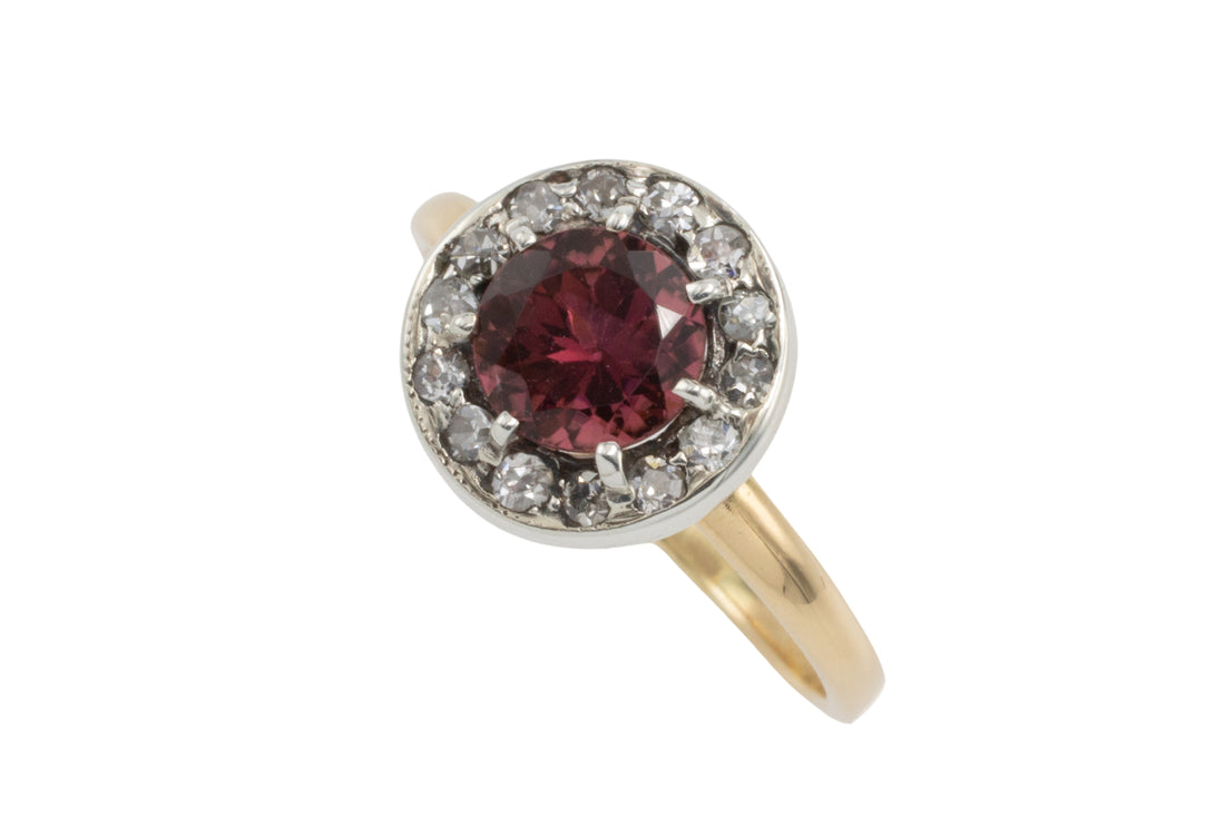 Tourmaline and old cut diamond ring in 18 carat gold-engagement rings-The Antique Ring Shop