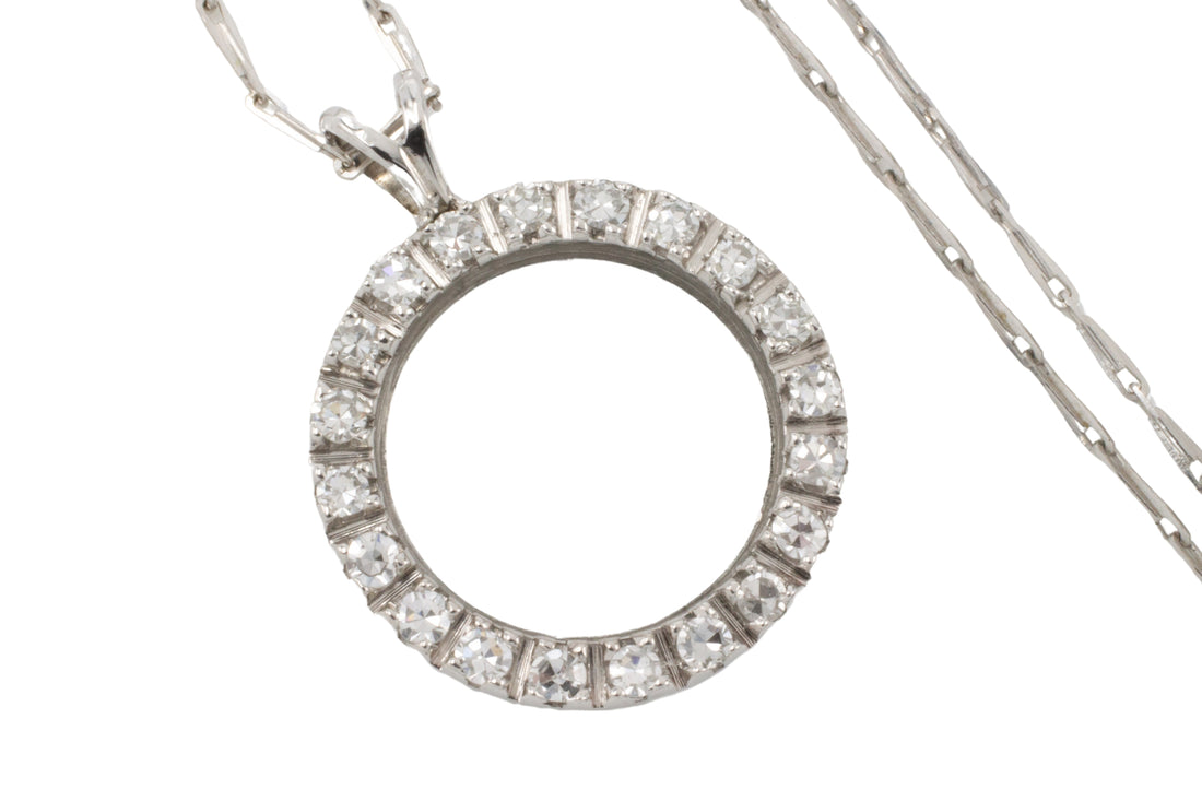 Diamond circle pendant in 18 carat gold-Pendants-The Antique Ring Shop