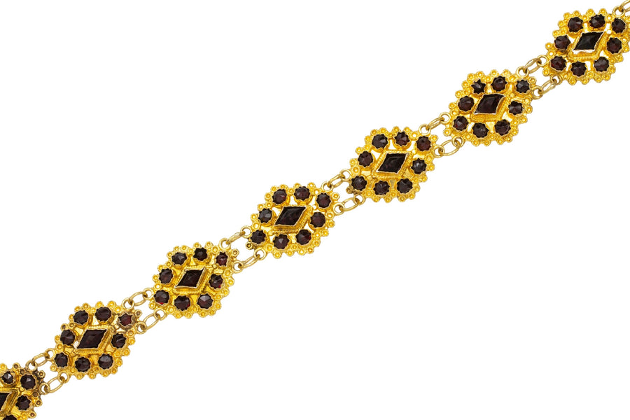 Navette garnet bracelet in 14 carat gold-Bracelets-The Antique Ring Shop