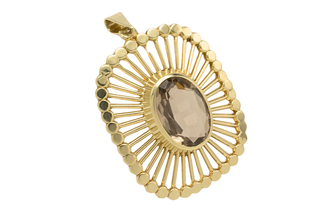 Vintage smoked quartz pendant in 14 carat gold-Pendants-The Antique Ring Shop