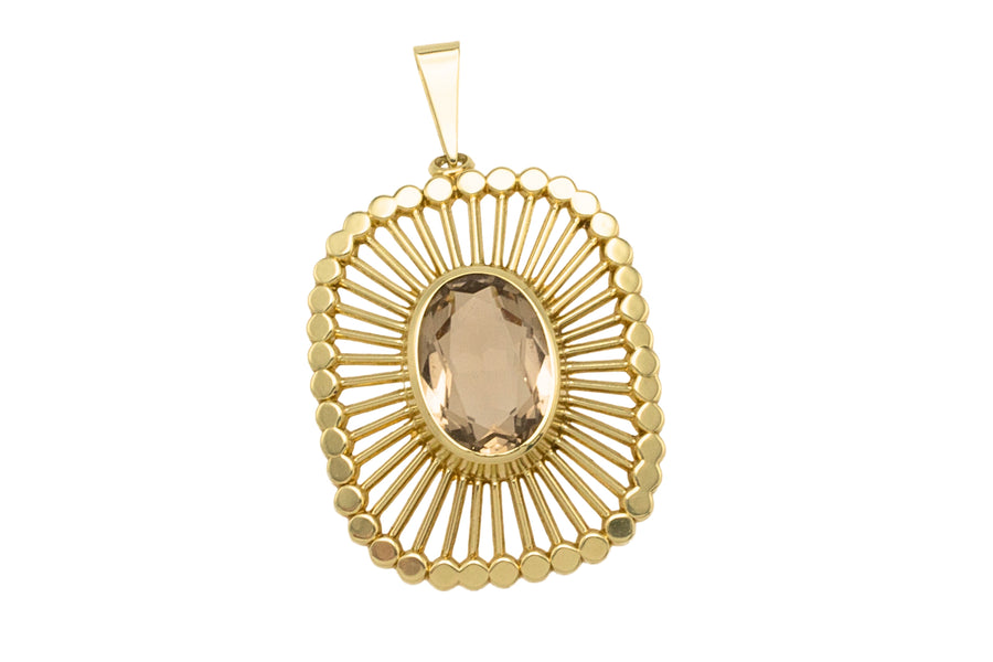 Vintage smoked quartz pendant in 14 carat gold-Pendants-The Antique Ring Shop