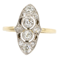Marquise old cut diamond ring in yellow and white gold-engagement rings-The Antique Ring Shop
