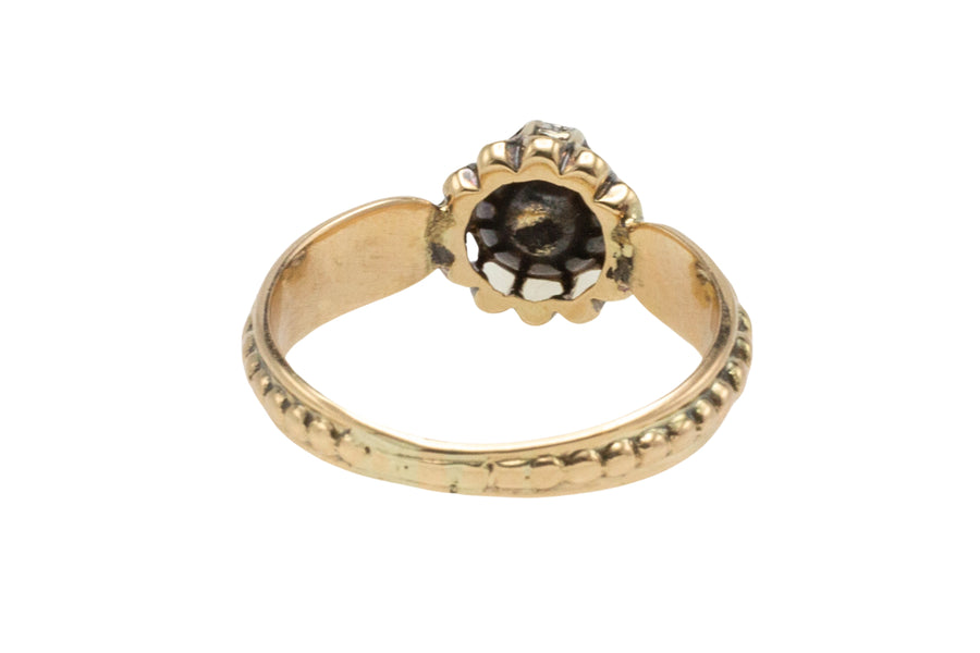 Rose diamond solitaire ring in 14 carat and silver gold-Antique rings-The Antique Ring Shop