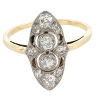 Marquise old cut diamond ring in yellow and white gold-engagement rings-The Antique Ring Shop
