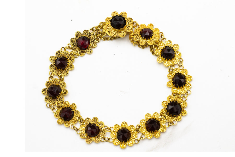 Garnet bracelet in 14 carat gold-Bracelets-The Antique Ring Shop