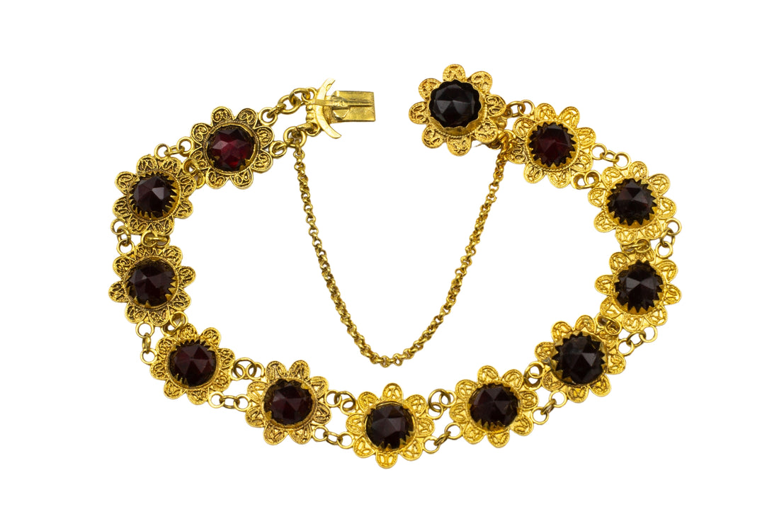 Garnet bracelet in 14 carat gold-Bracelets-The Antique Ring Shop