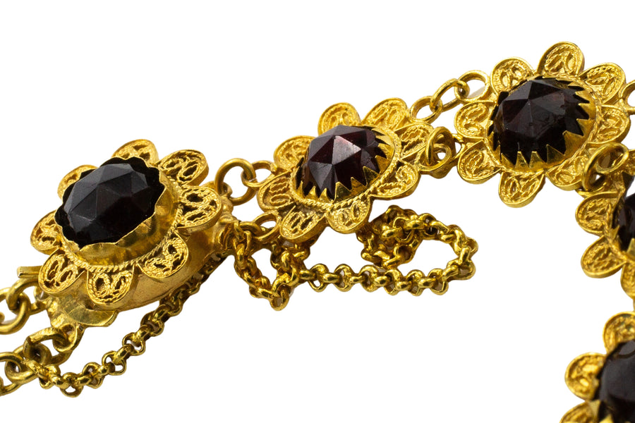 Garnet bracelet in 14 carat gold-Bracelets-The Antique Ring Shop