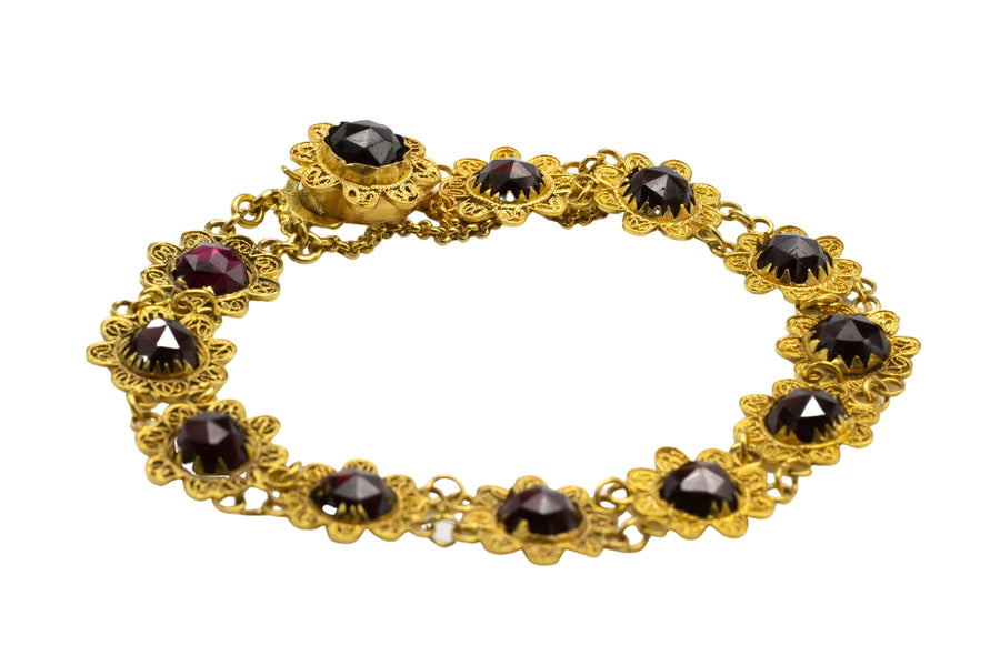 Garnet bracelet in 14 carat gold-Bracelets-The Antique Ring Shop