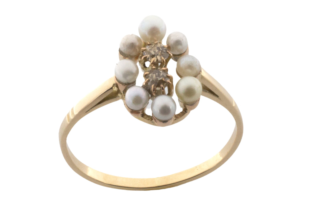 Pearl and old cut diamond ring in 14 carat gold-vintage rings-The Antique Ring Shop