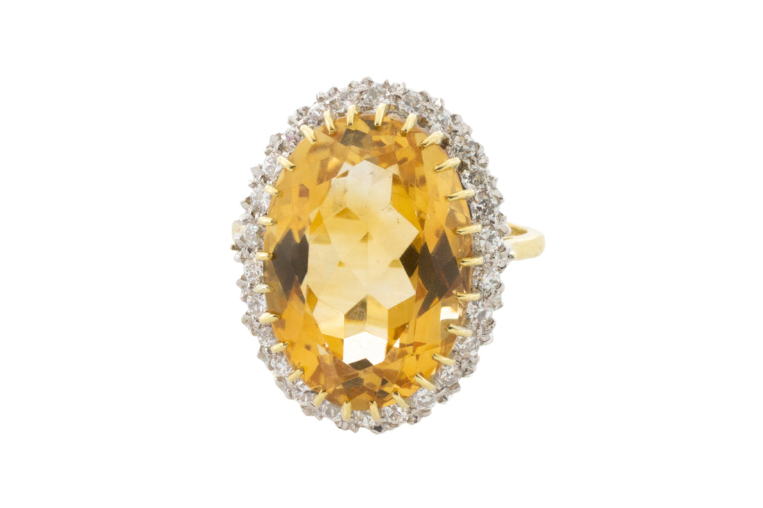 Citrine and diamond ring in 18 carat gold-Vintage Rings-The Antique Ring Shop