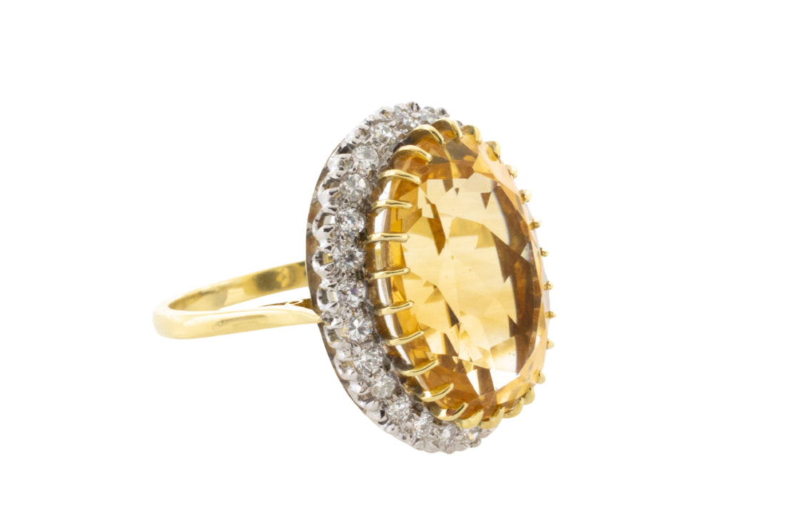 Citrine and diamond ring in 18 carat gold-Vintage Rings-The Antique Ring Shop