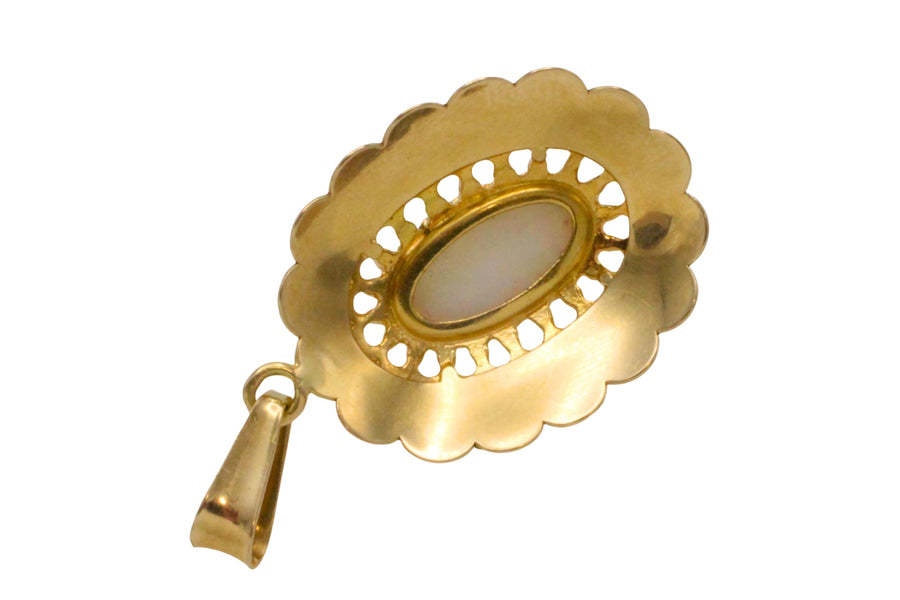 White opal pendant in 14 carat gold-Pendants-The Antique Ring Shop