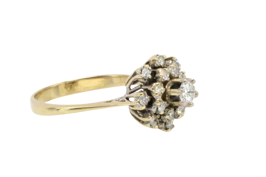 Snow flake diamond cluster ring in 14 carat gold-Vintage Rings-The Antique Ring Shop