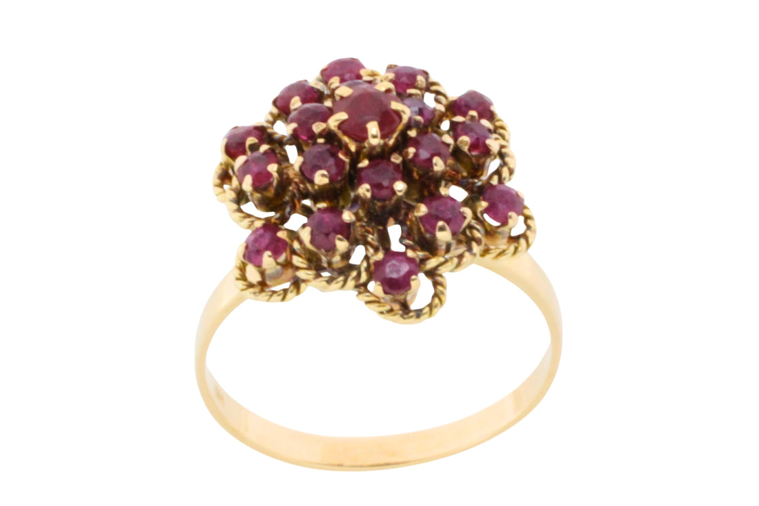 Ruby cluster ring in 18 carat gold-Vintage Rings-The Antique Ring Shop