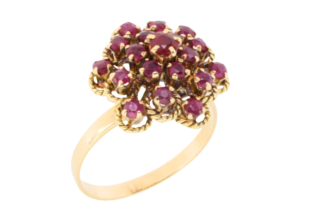 Ruby cluster ring in 18 carat gold-Vintage Rings-The Antique Ring Shop