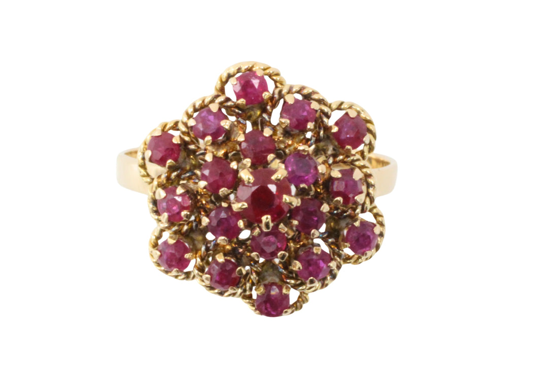Ruby cluster ring in 18 carat gold-Vintage Rings-The Antique Ring Shop