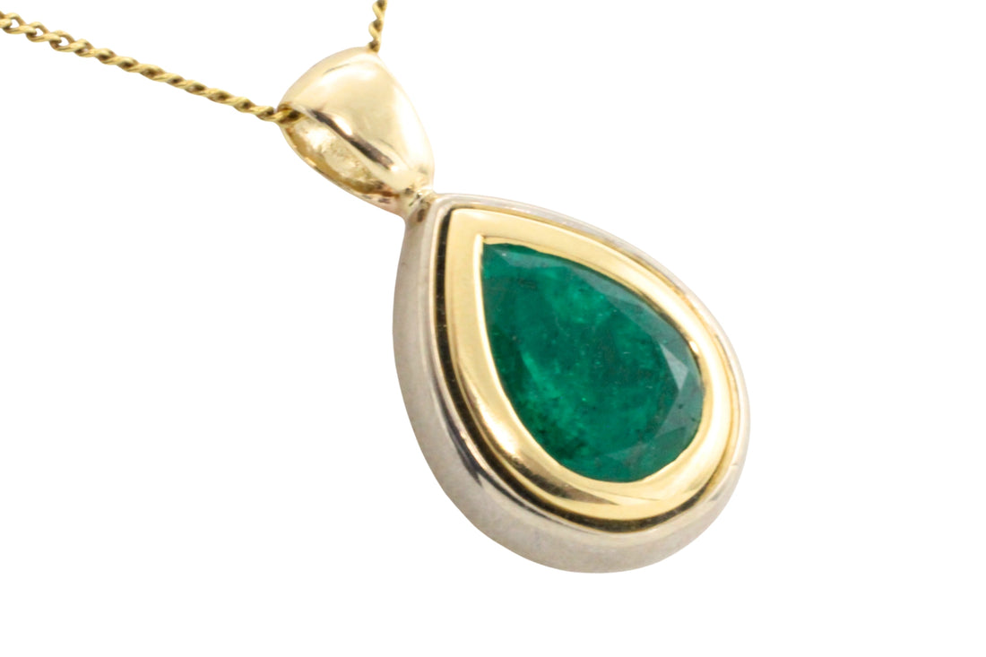 Emerald pendant in yellow and white gold-Pendants-The Antique Ring Shop