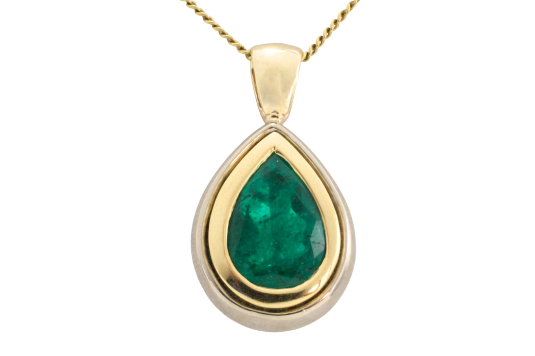 Emerald pendant in yellow and white gold-Pendants-The Antique Ring Shop