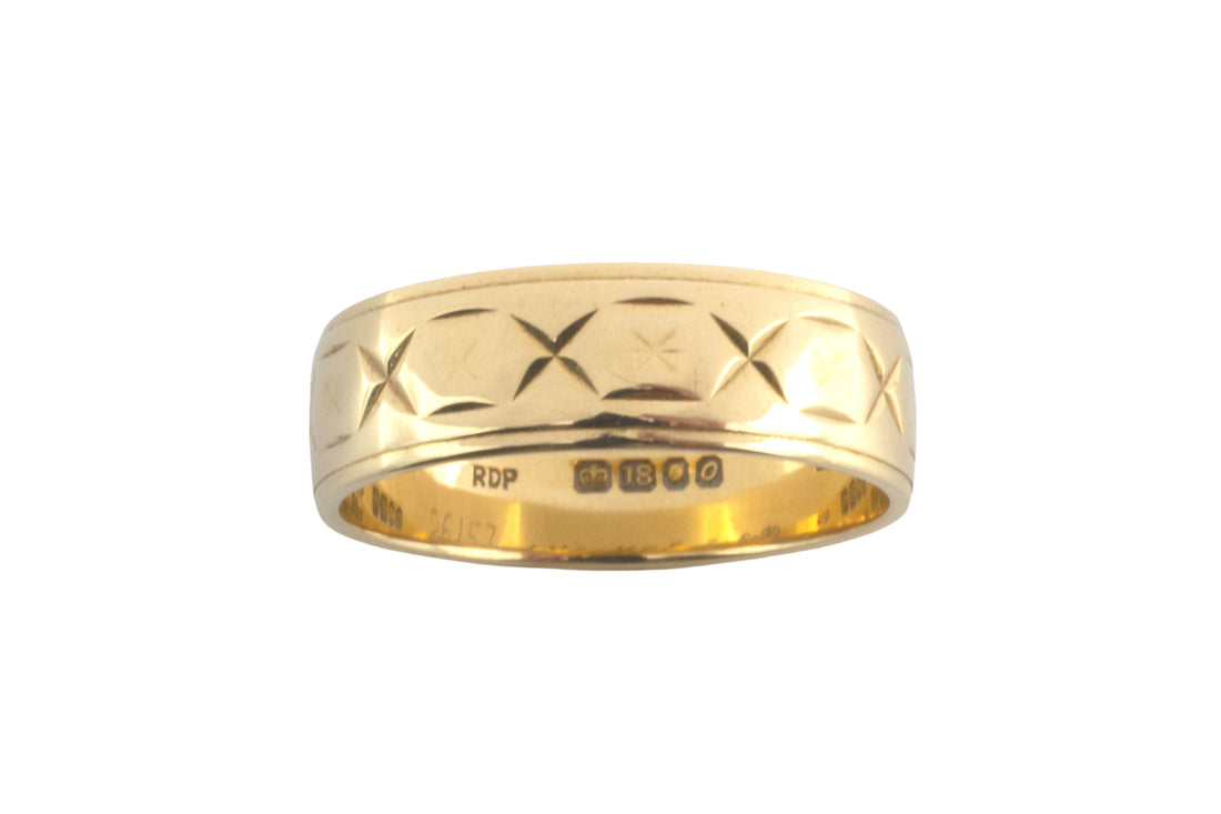 18 carat gold band with star motif-wedding rings-The Antique Ring Shop