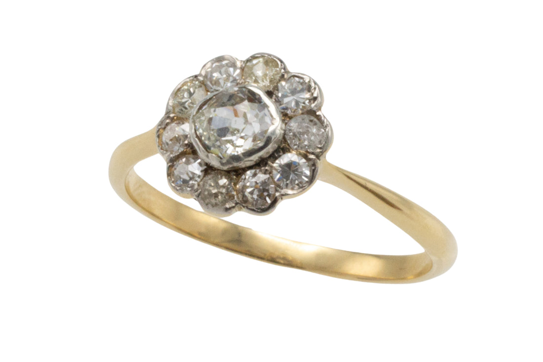 Vintage cluster ring in 18 carat gold and silver-Vintage Rings-The Antique Ring Shop