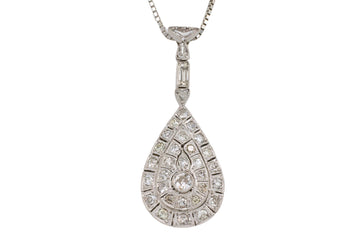 Drop shaped diamond pendant in 18 carat gold-Pendants-The Antique Ring Shop